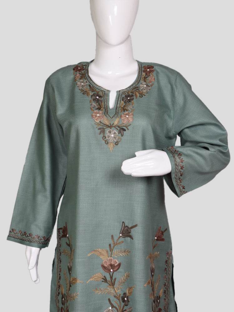 nAARI Kashmiri Aari Embroidered Steel Grey Cotton Coord Set - Shopping in Kashmir