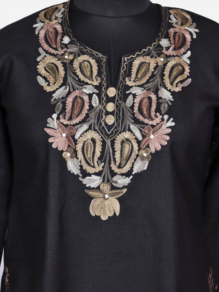 nAARI Solid Jet Black Kashmiri Aari Embroidered Cotton Kurti - Shopping in Kashmir