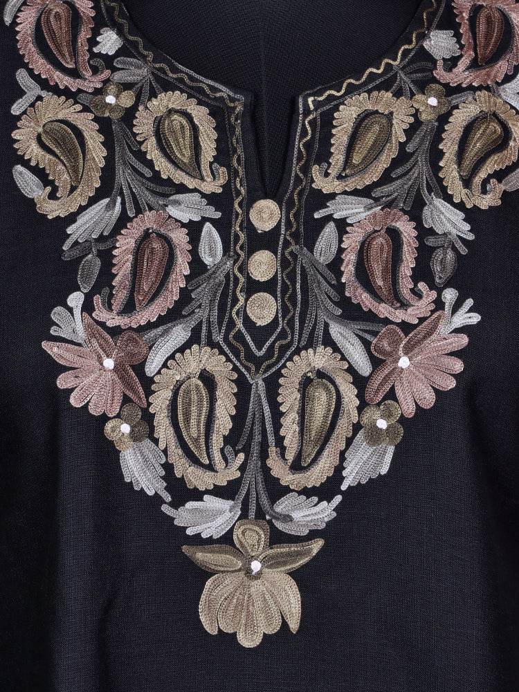 nAARI Solid Jet Black Kashmiri Aari Embroidered Cotton Kurti - Shopping in Kashmir
