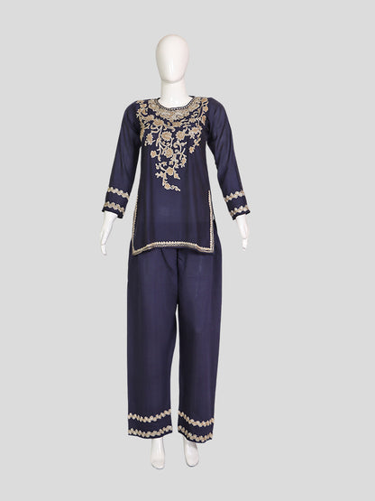 Zariya Navy Blue Silk Trio Edit - Kurti, Kaftan Set, & Coord Set