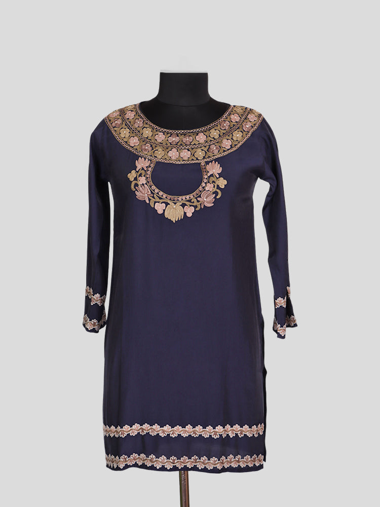 Zariya Navy Blue Silk Trio Edit - Kurti, Kaftan Set, & Coord Set