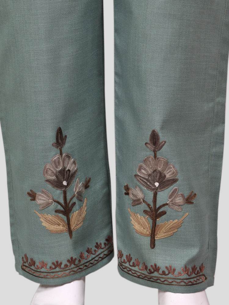 nAARI Kashmiri Aari Embroidered Steel Grey Cotton Coord Set - Shopping in Kashmir