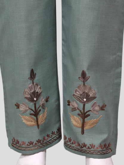 nAARI Kashmiri Aari Embroidered Steel Grey Cotton Coord Set - Shopping in Kashmir
