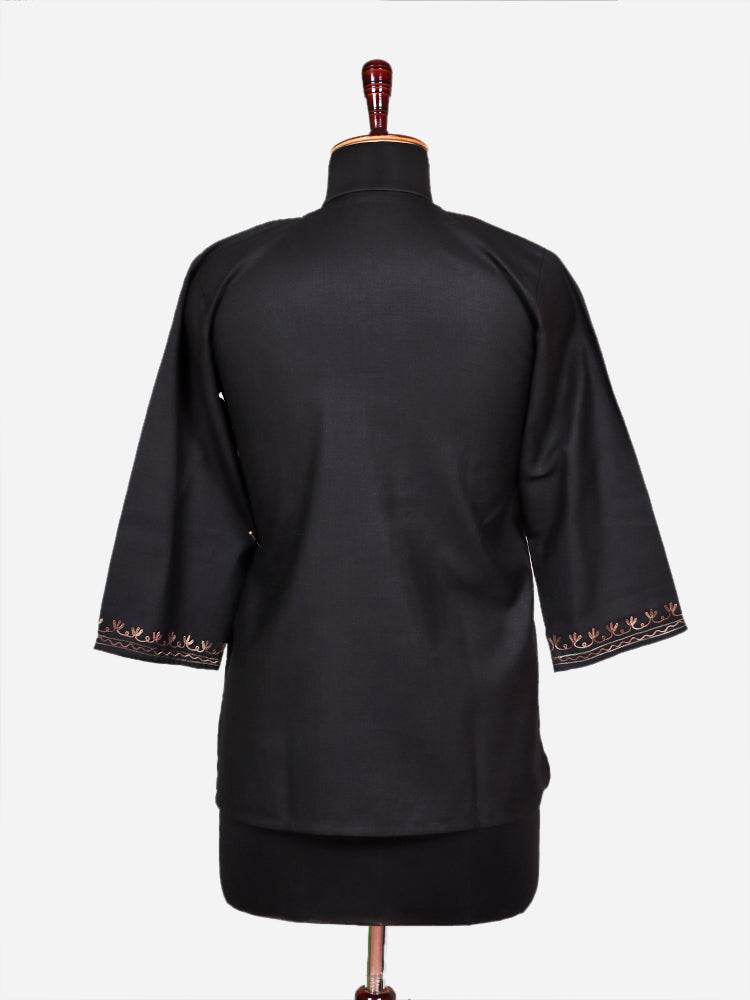 nAARI Solid Jet Black Kashmiri Aari Embroidered Cotton Kurti - Shopping in Kashmir