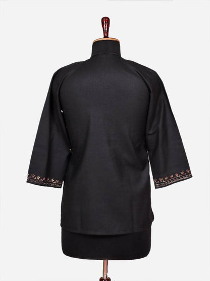 nAARI Solid Jet Black Kashmiri Aari Embroidered Cotton Kurti - Shopping in Kashmir