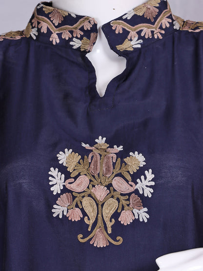 Zariya Navy Blue Silk Trio Edit - Kurti, Kaftan Set, & Coord Set
