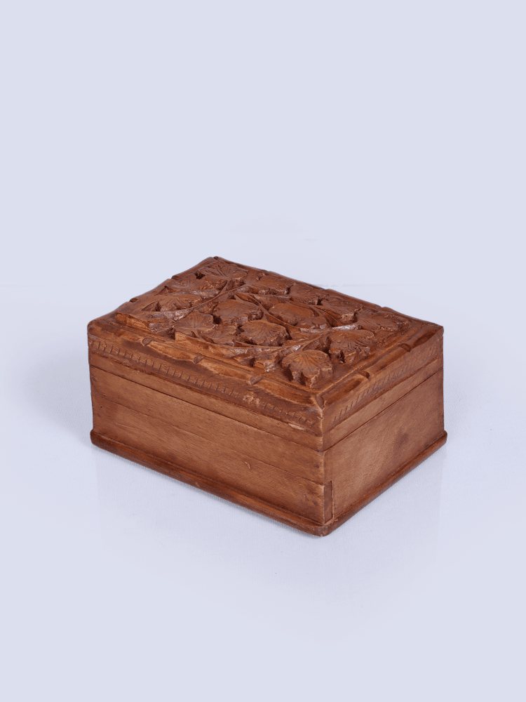 Chinar Engraved Walnut Wood Storage Box - Shopping in Kashmir
