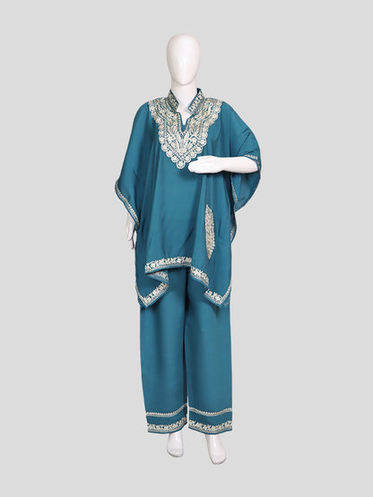 Zariya Ferozi Blue Silk Trio Edit - Kurti, Kaftan Set, & Coord Set