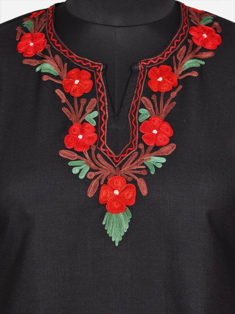 nAARI Classic Black Kashmiri Aari Embroidered Cotton Kurti - Shopping in Kashmir
