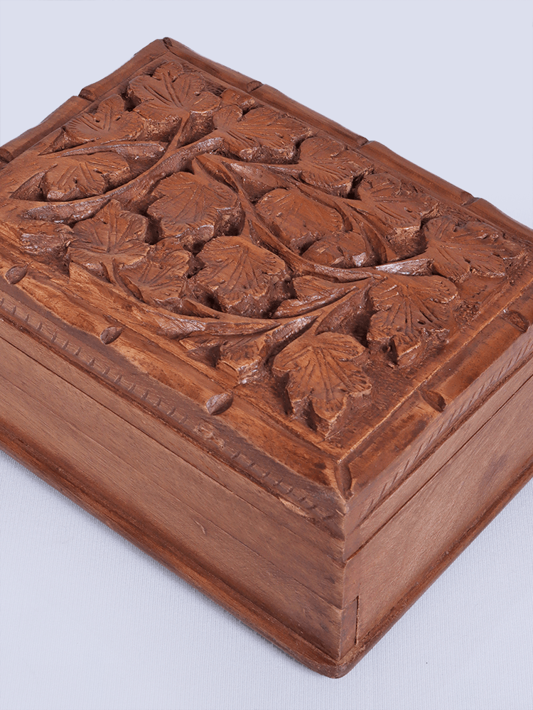 Chinar Engraved Walnut Wood Storage Box - Shopping in Kashmir