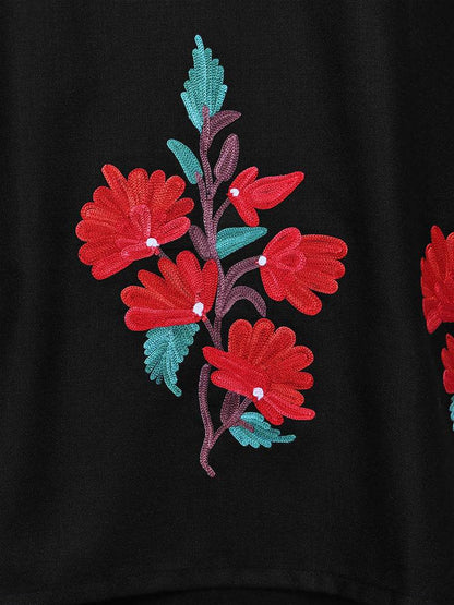 nAARI Classic Black Kashmiri Aari Embroidered Cotton Kurti - Shopping in Kashmir