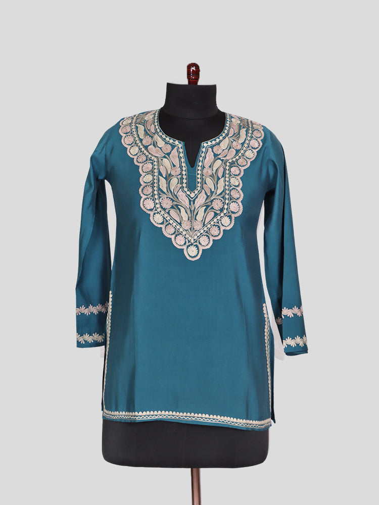 Zariya Ferozi Blue Silk Trio Edit - Kurti, Kaftan Set, & Coord Set
