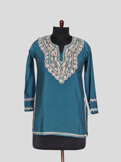 Zariya Ferozi Blue Silk Trio Edit - Kurti, Kaftan Set, & Coord Set