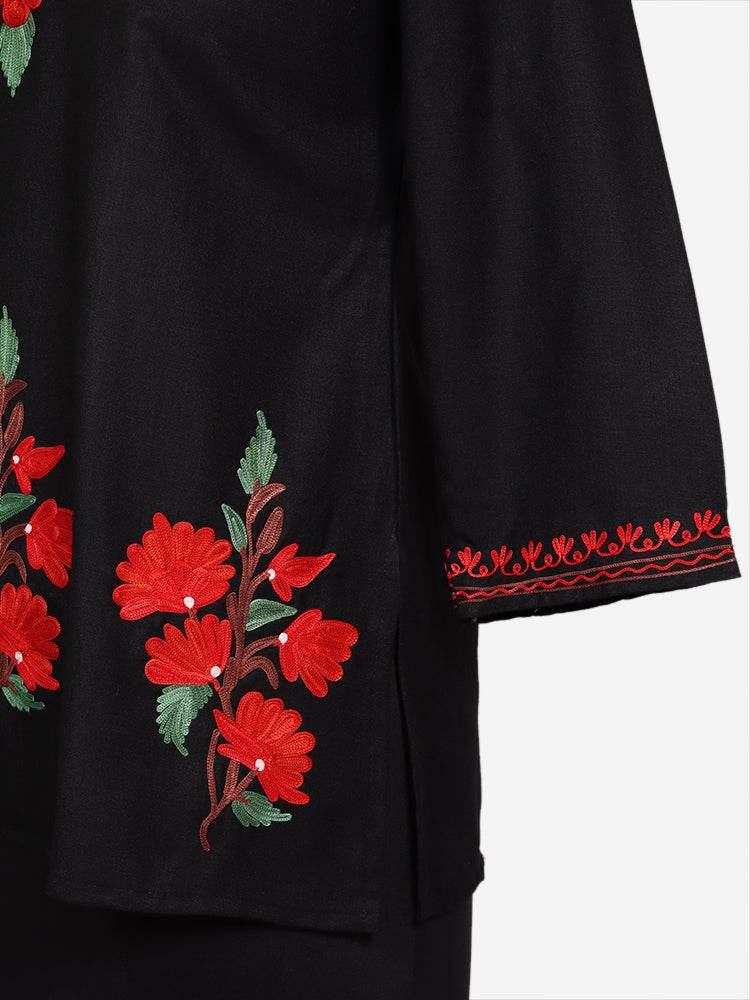 nAARI Classic Black Kashmiri Aari Embroidered Cotton Kurti - Shopping in Kashmir