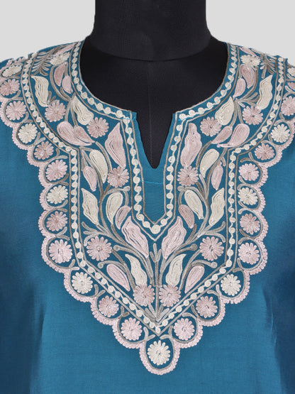 Zariya Ferozi Blue Silk Trio Edit - Kurti, Kaftan Set, & Coord Set