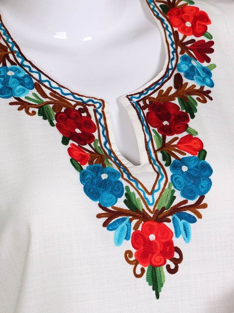 nAARI Kashmiri Aari Embroidered Pearl White Cotton Coord Set - Shopping in Kashmir