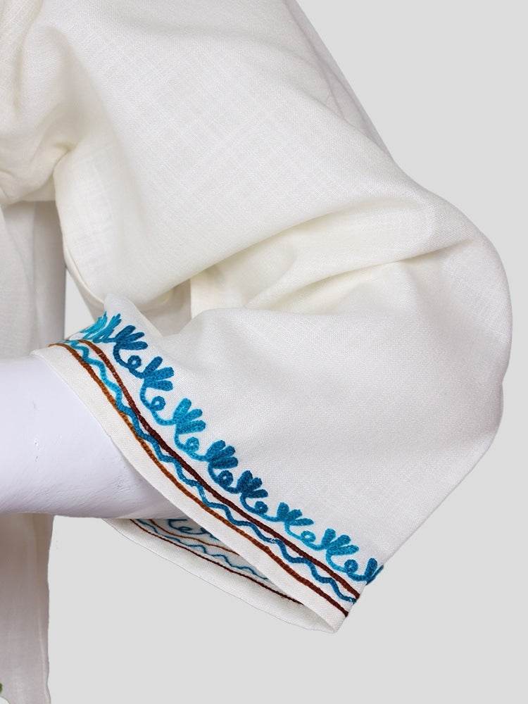nAARI Kashmiri Aari Embroidered Pearl White Cotton Coord Set - Shopping in Kashmir