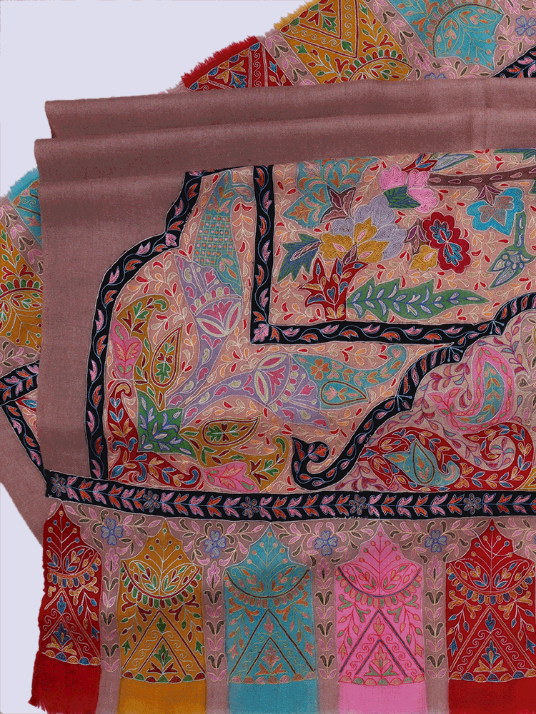 Mauve Dordaar Kalamkaari Pashmina Shawl - Shopping in Kashmir