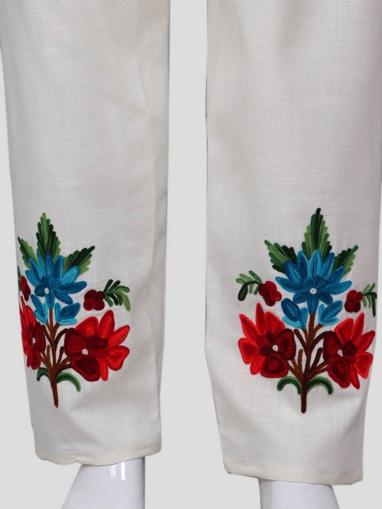 nAARI Kashmiri Aari Embroidered Pearl White Cotton Coord Set - Shopping in Kashmir
