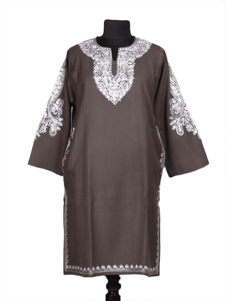 Zari-e-faiz:Natural pashmina colour zari embroidery pheran - Shopping in Kashmir