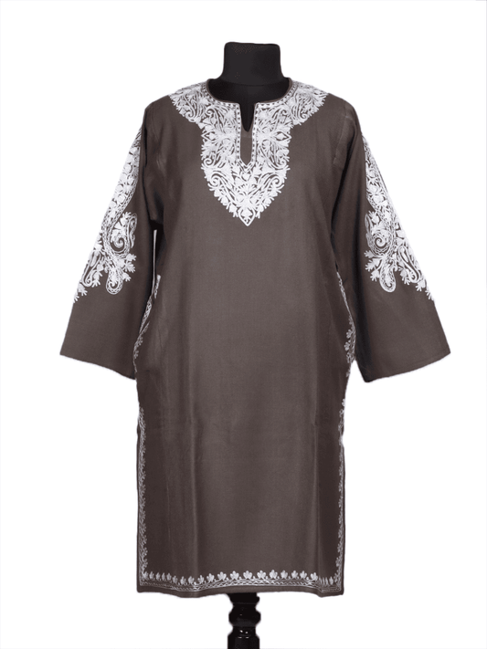 Zari-e-faiz:Natural pashmina colour zari embroidery pheran - Shopping in Kashmir