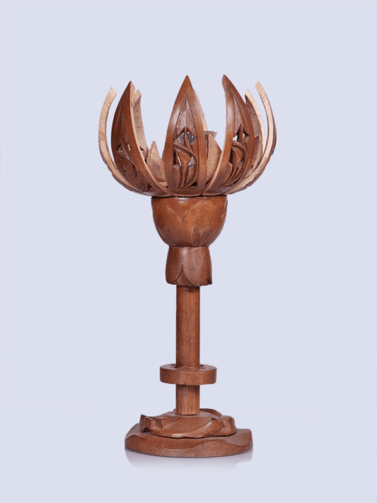 Lotus Designed Walnut Wood Table Lamp - Shopping in Kashmir