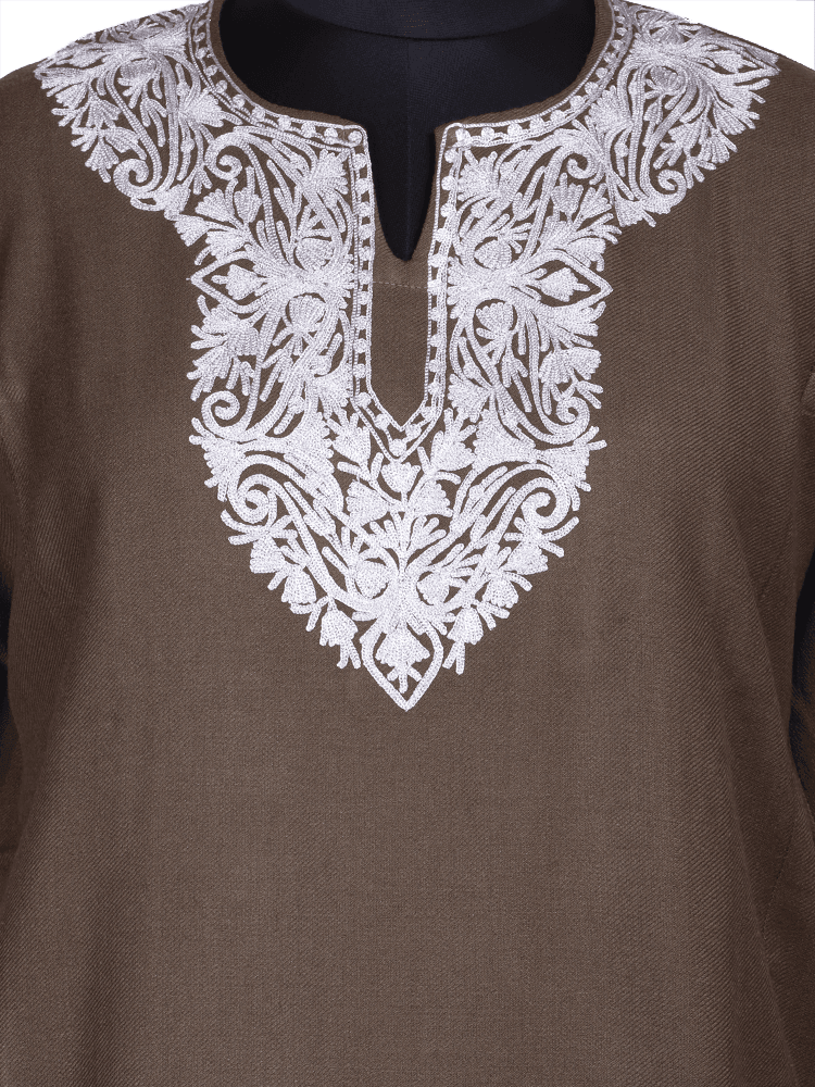 Zari-e-faiz:Natural pashmina colour zari embroidery pheran - Shopping in Kashmir