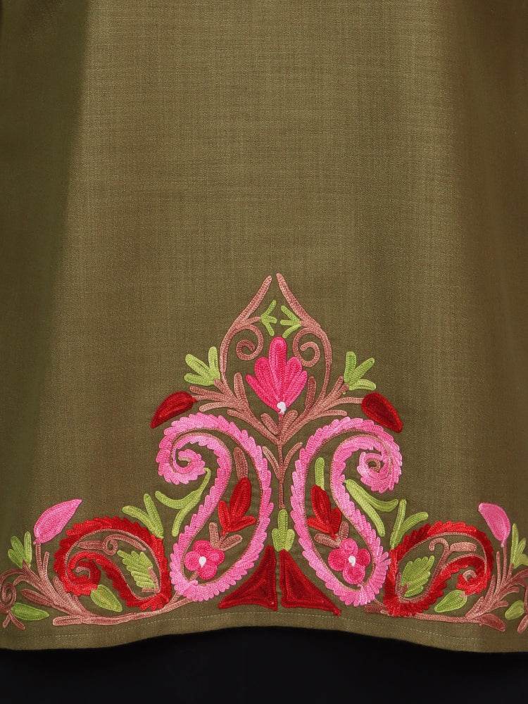 nAARI Olive Green Kashmiri Aari Embroidered Cotton Kurti - Shopping in Kashmir