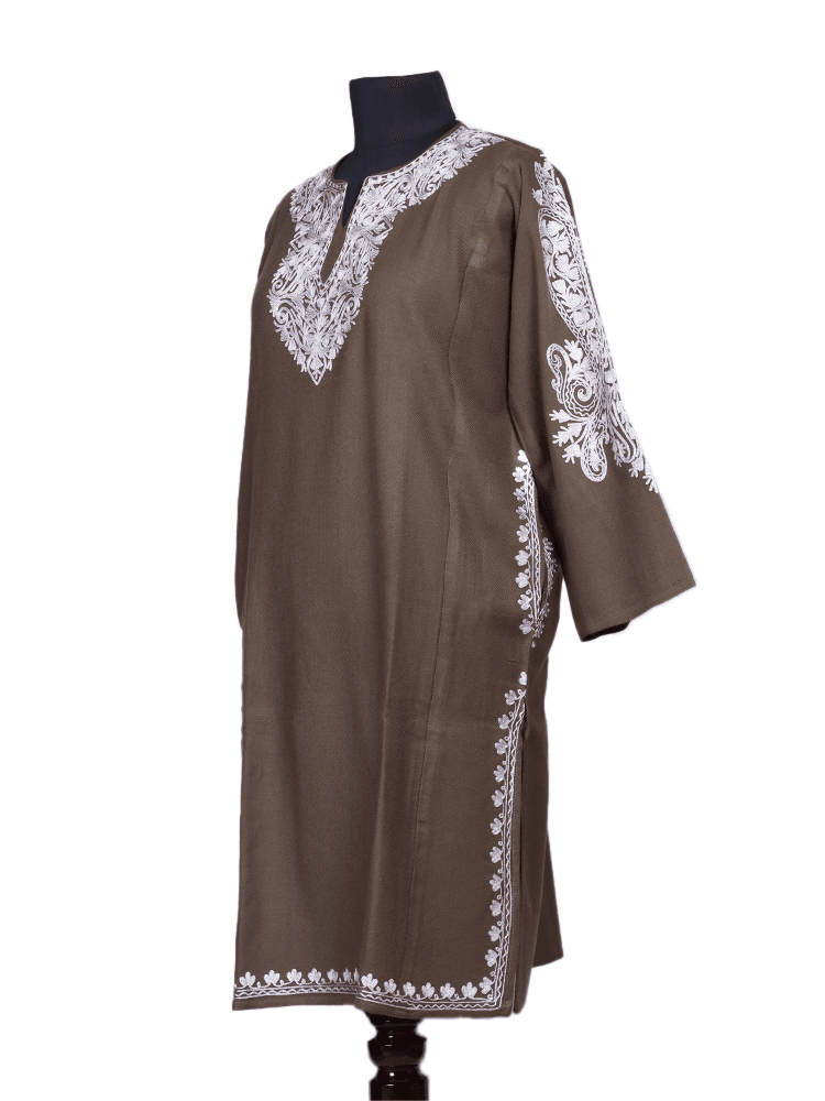 Zari-e-faiz:Natural pashmina colour zari embroidery pheran - Shopping in Kashmir