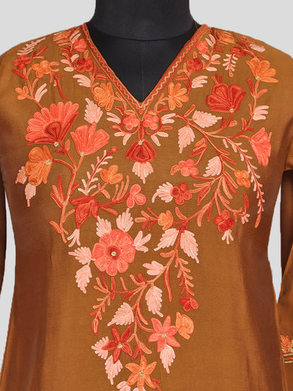 Zariya Tan Brown Silk Trio Edit - Kurti, Kaftan Set, & Coord Set