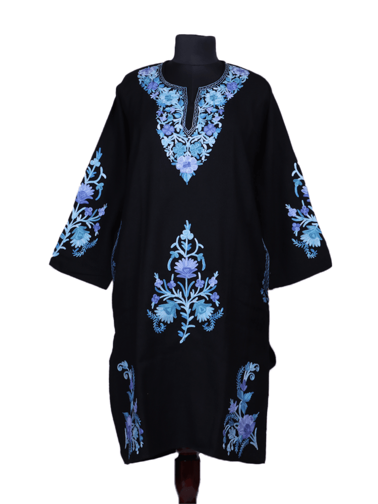 Siyahi-e-Aab: Black poshkar Aari Embroidery pheran - Shopping in Kashmir