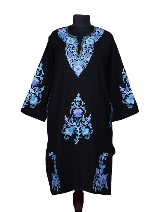 Siyahi-e-Aab: Black poshkar Aari Embroidery pheran - Shopping in Kashmir