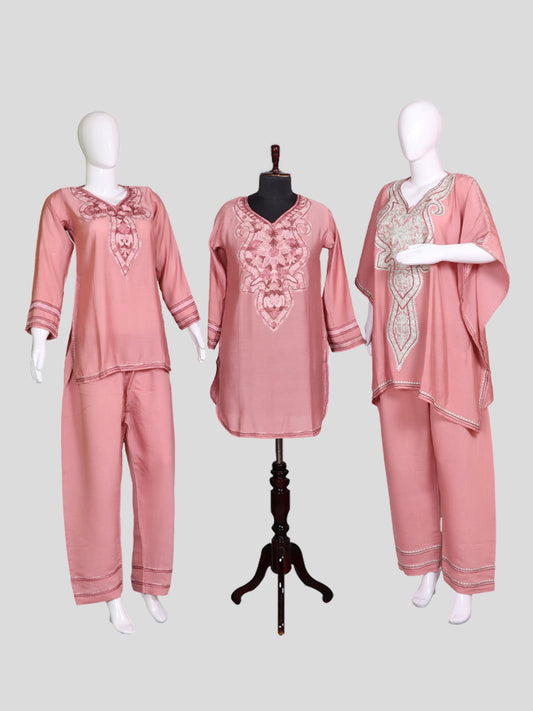 Zariya Almond Orchid Pink Silk Trio Edit - Kurti, Kaftan Set, & Coord Set