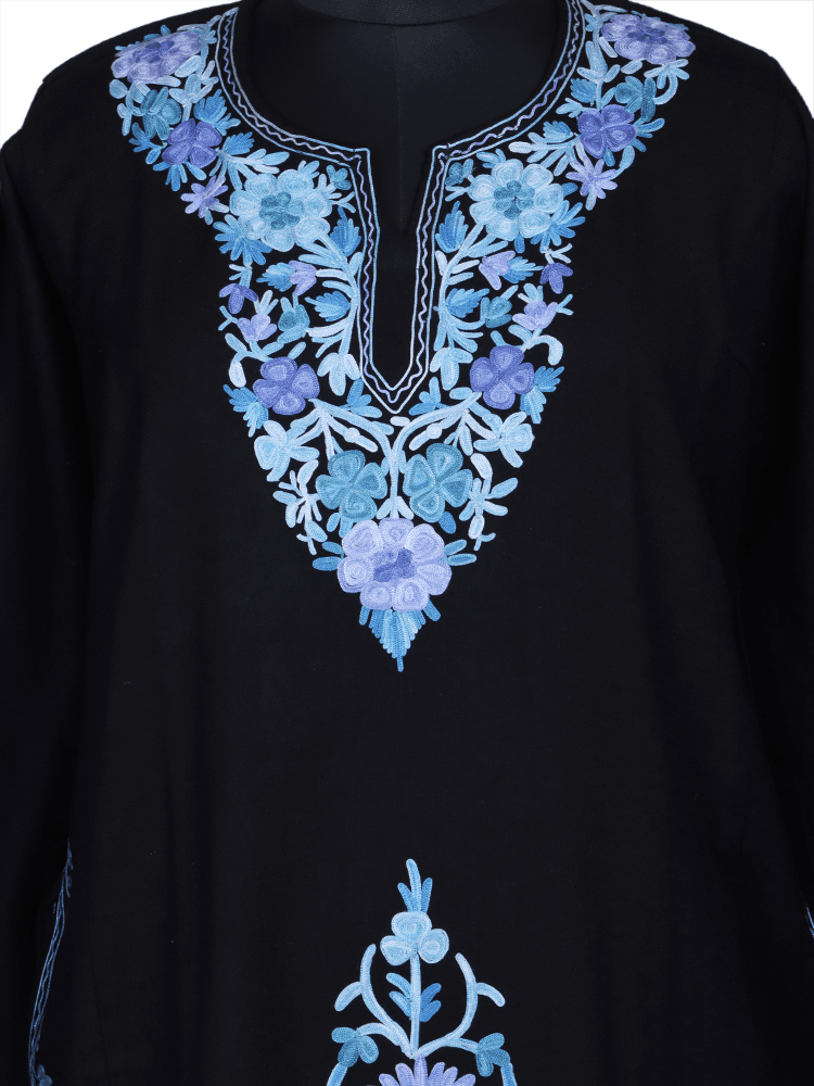 Siyahi-e-Aab: Black poshkar Aari Embroidery pheran - Shopping in Kashmir