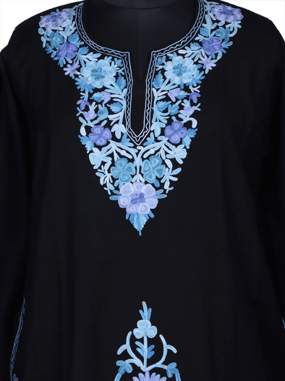 Siyahi-e-Aab: Black poshkar Aari Embroidery pheran - Shopping in Kashmir