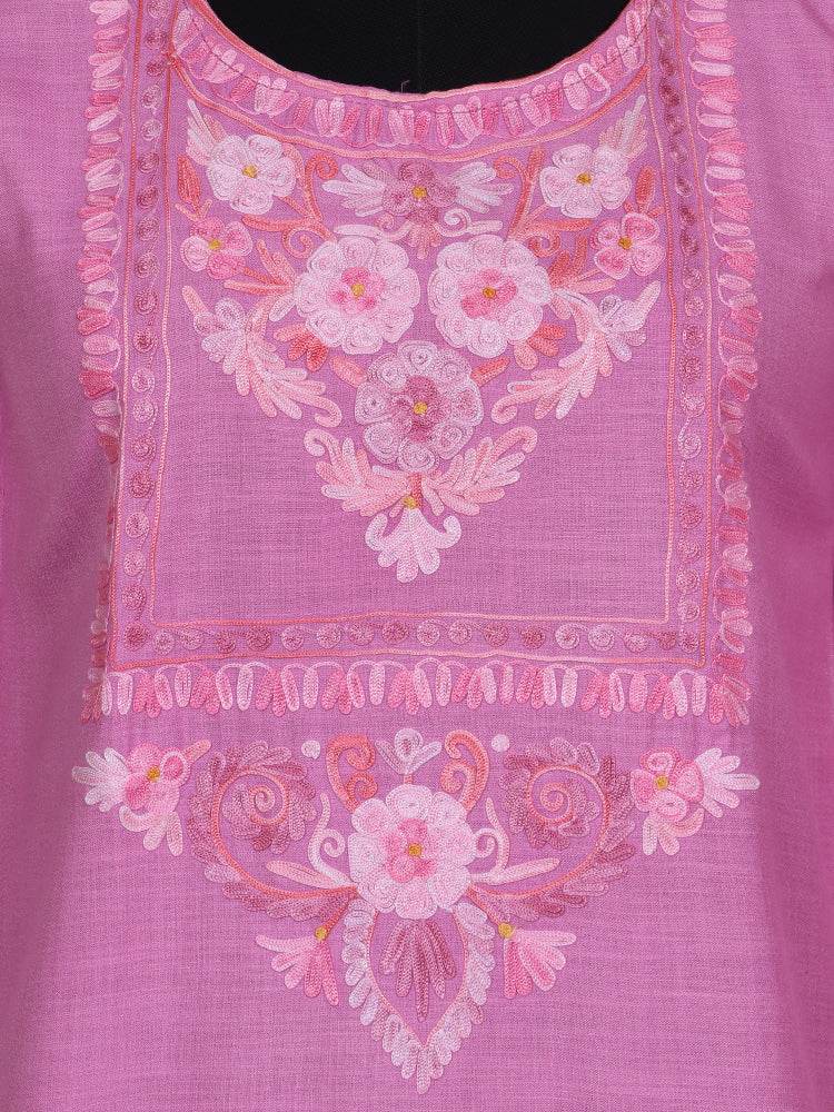 nAARI Tulip Pink Kashmiri Aari Embroidered Cotton Kurti - Shopping in Kashmir