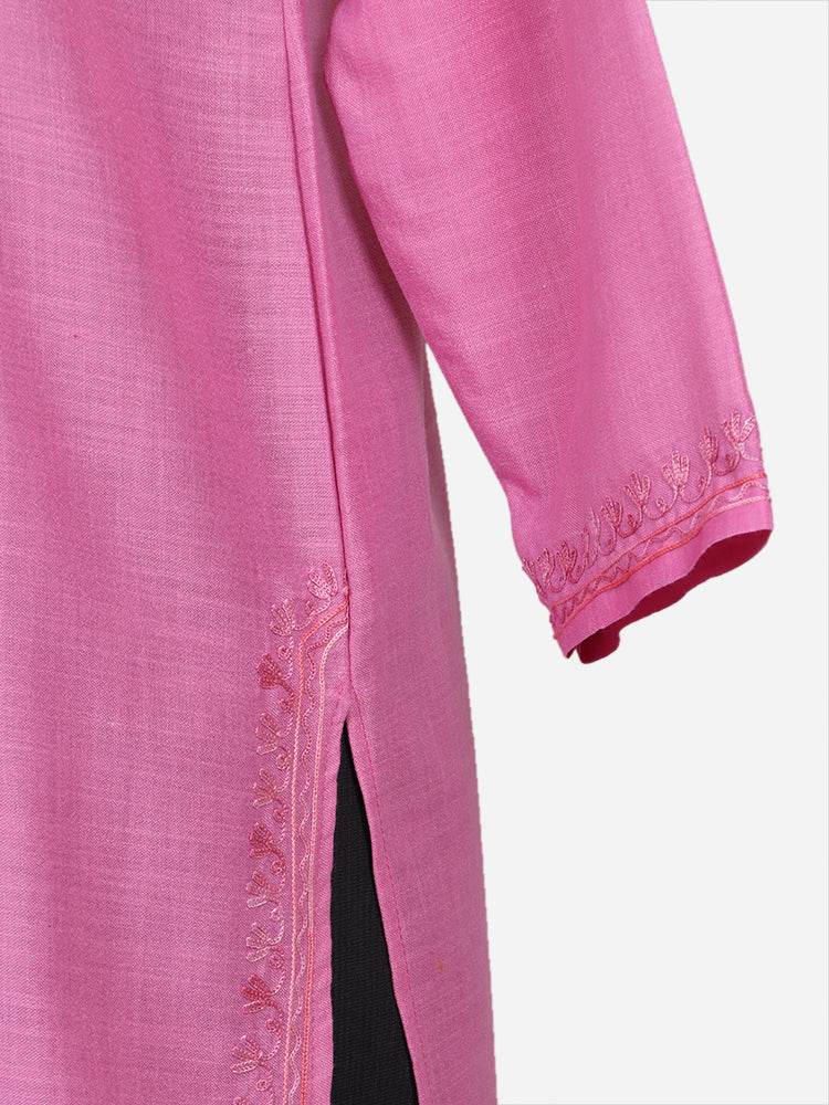 nAARI Tulip Pink Kashmiri Aari Embroidered Cotton Kurti - Shopping in Kashmir