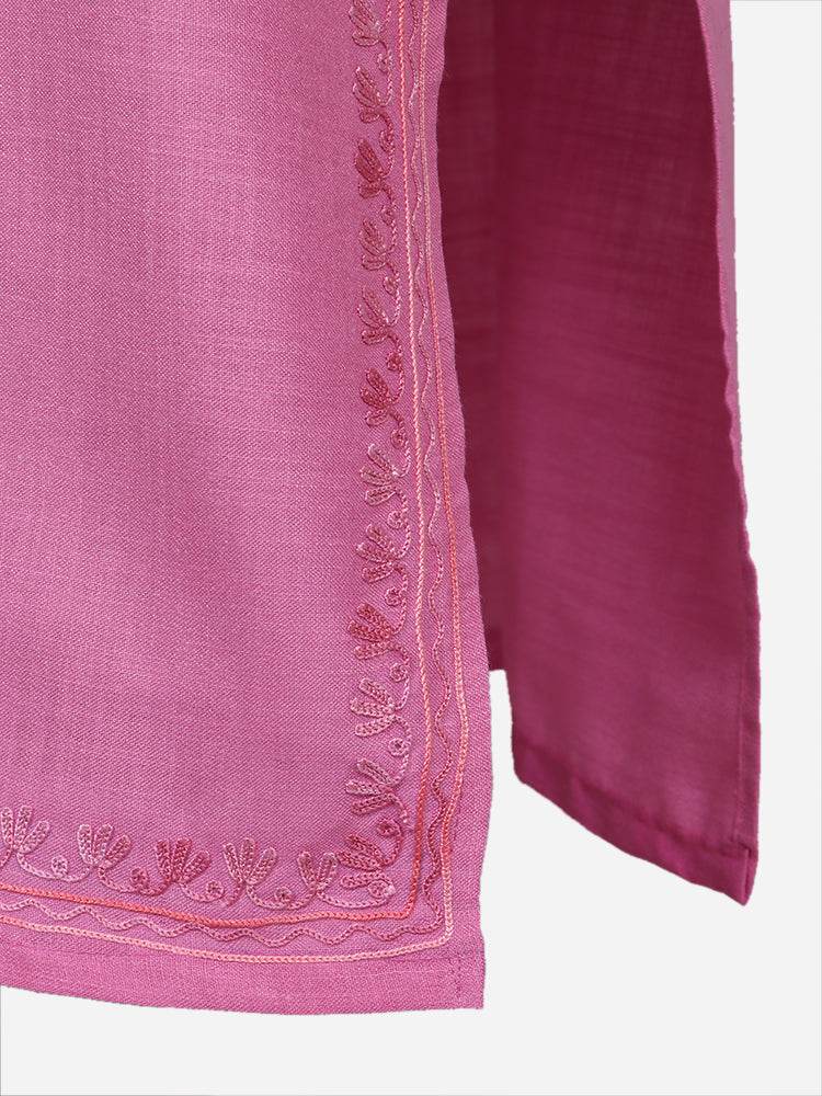 nAARI Tulip Pink Kashmiri Aari Embroidered Cotton Kurti - Shopping in Kashmir