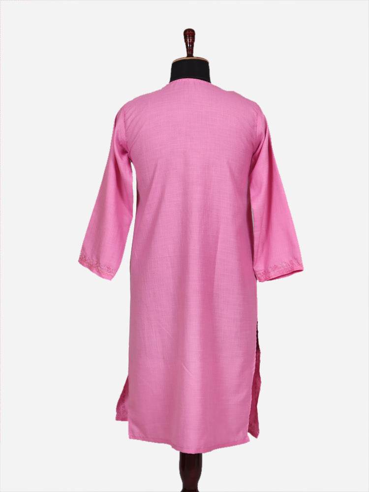 nAARI Tulip Pink Kashmiri Aari Embroidered Cotton Kurti - Shopping in Kashmir