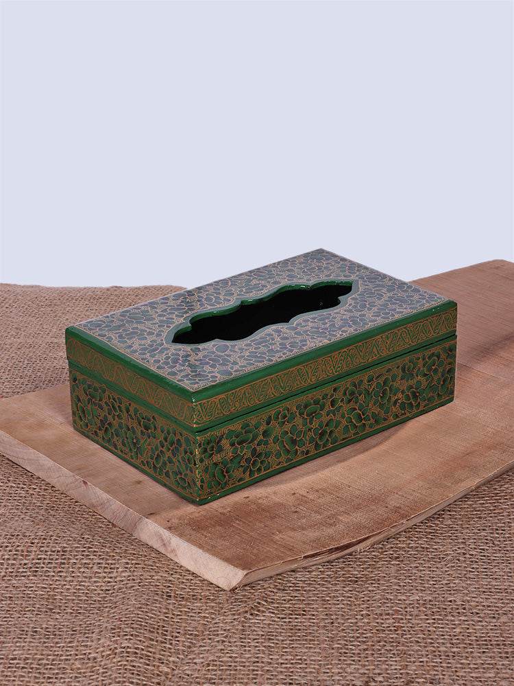 Green N Gold Papier Mache Tissue Box - Shopping in Kashmir