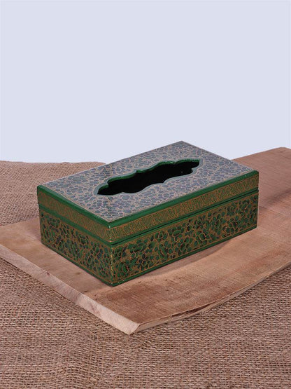 Green N Gold Papier Mache Tissue Box - Shopping in Kashmir
