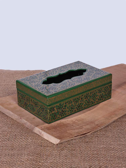 Green N Gold Papier Mache Tissue Box - Shopping in Kashmir