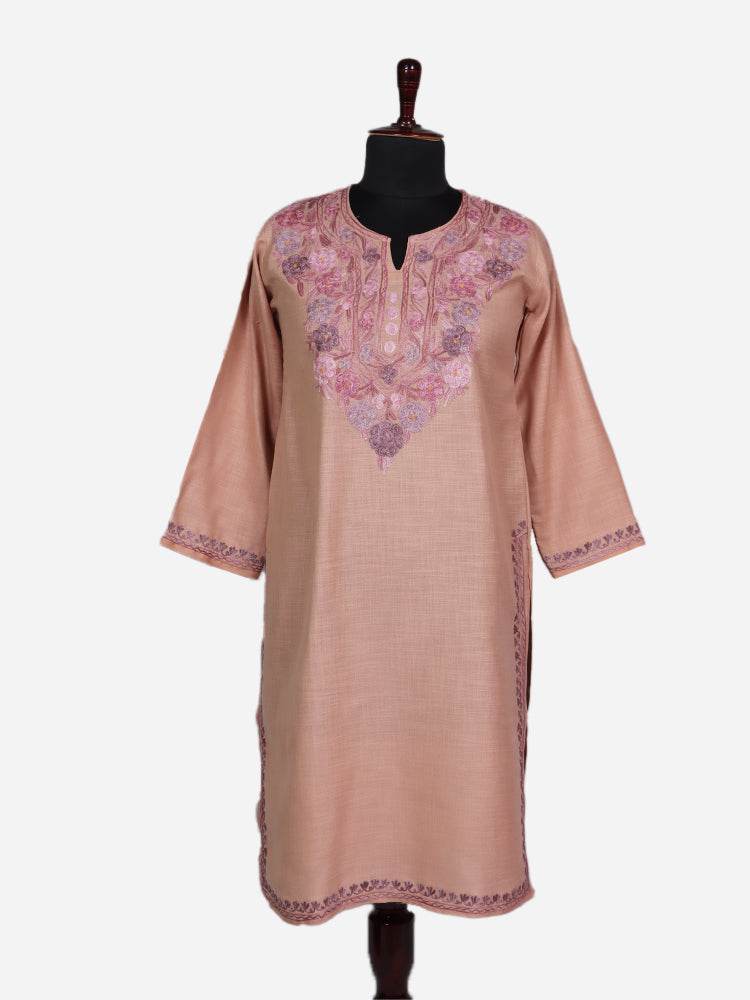 nAARI Rosy Brown Kashmiri Aari Embroidered Cotton Kurti - Shopping in Kashmir
