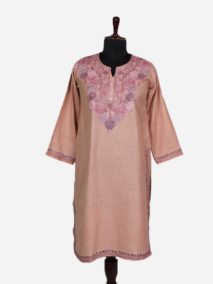 nAARI Rosy Brown Kashmiri Aari Embroidered Cotton Kurti - Shopping in Kashmir