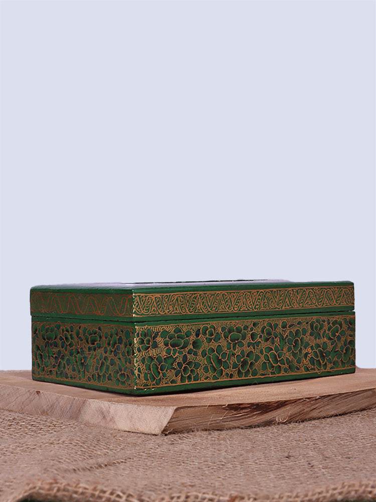 Green N Gold Papier Mache Tissue Box - Shopping in Kashmir