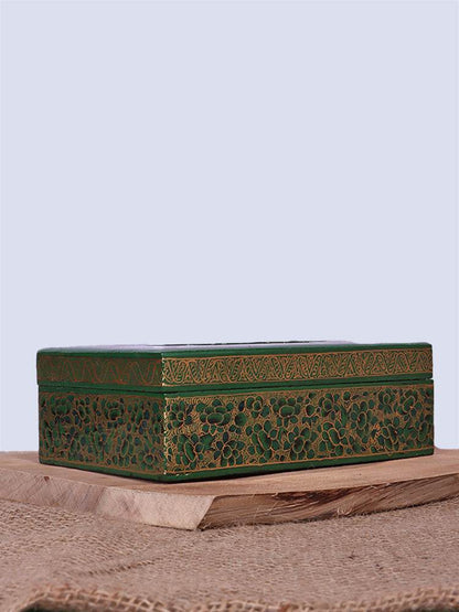 Green N Gold Papier Mache Tissue Box - Shopping in Kashmir