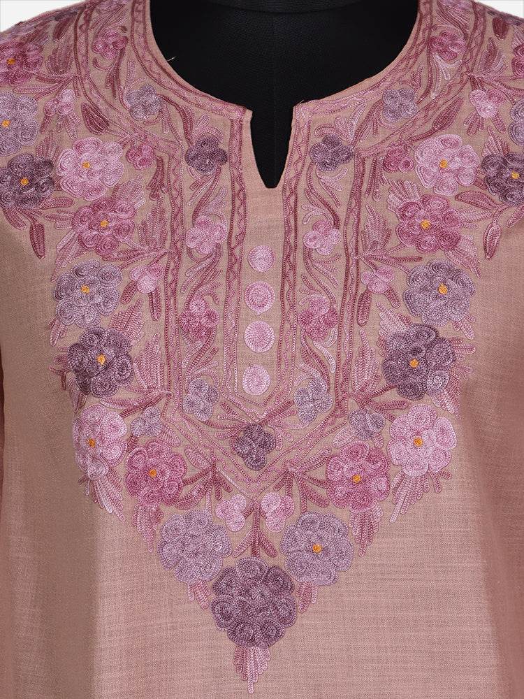 nAARI Rosy Brown Kashmiri Aari Embroidered Cotton Kurti - Shopping in Kashmir