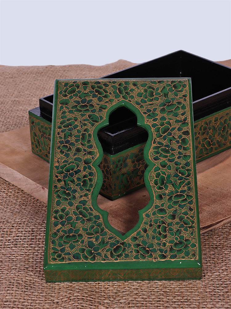 Green N Gold Papier Mache Tissue Box - Shopping in Kashmir