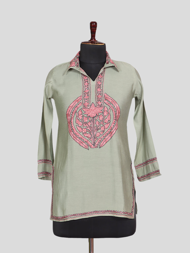 Zariya Pastel Mint Green Silk Trio Edit - Kurti, Kaftan Set, & Coord Set