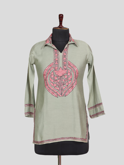 Zariya Pastel Mint Green Silk Trio Edit - Kurti, Kaftan Set, & Coord Set